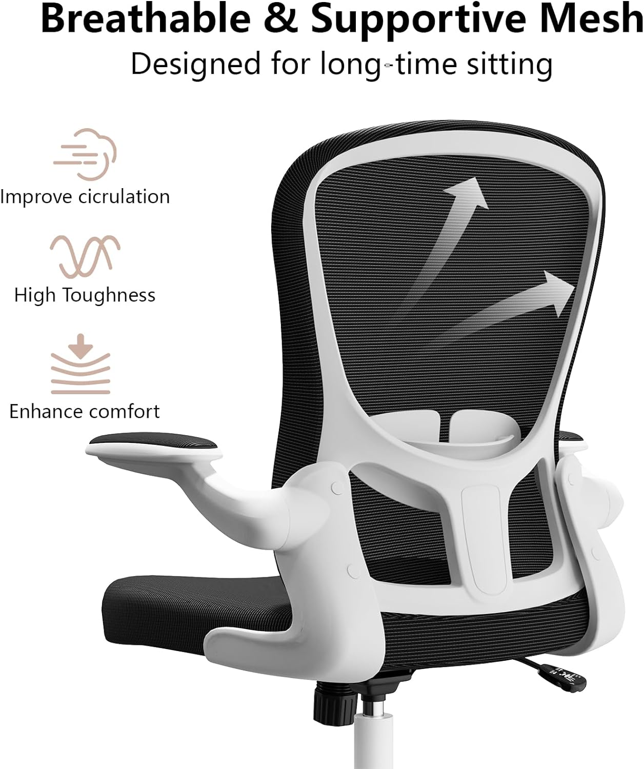 Office Chair, Comfort Swivel Home Office Task Chair, Breathable Mesh Desk Chair, Lumbar Support Computer Chair with Flip-up Arms and Adjustable Height