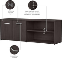 Furniture Studio C Low Storage Cabinet with Doors and Shelves in Storm Gray, Organization for Home or Professional Office