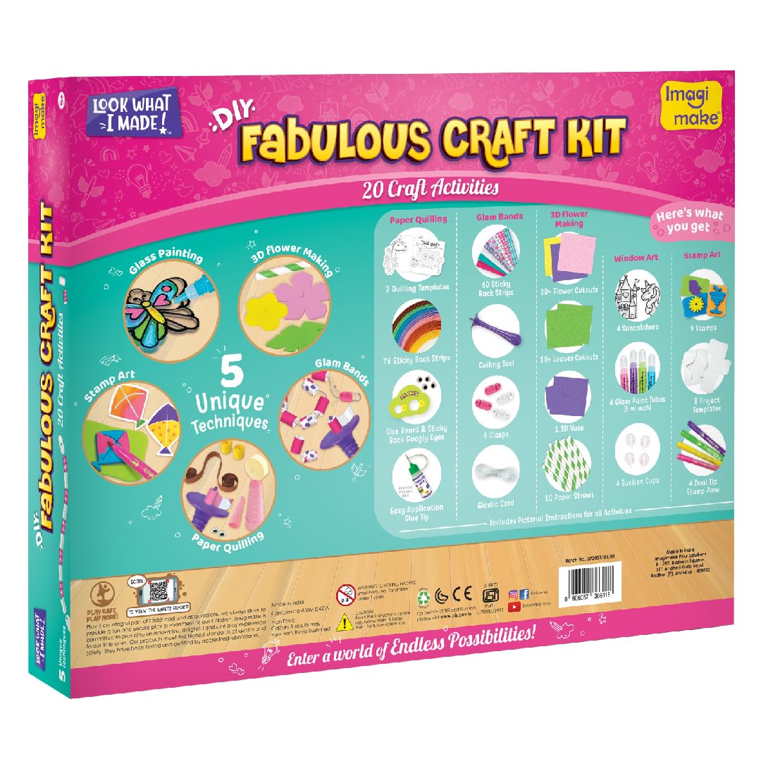 VMMPL Fabulous Craft Kit 5-in-1 Arts & Crafts Set for Kids | DIY Art Kit for Girls Ages 5-9 | Includes Glass Painting, Paper Quilling, Stamp Art & More | 200+ Craft Supplies