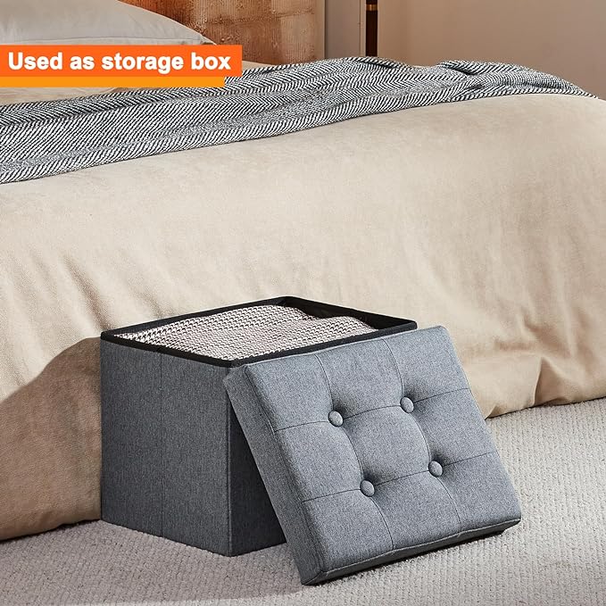 Storage Ottoman Folding Rectangle Cube Coffee Table Multipurpose Short Children Sofa Stool Linen Fabric Bench Foot Rest for Bedroom L17W13H13(Grey)