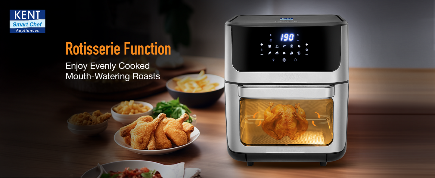 KENT Digital Air Fryer Oven 12L | 1800W | 360° Rapid Heat Circulation | 10 Preset Menus | Bake, Grill & Roast | Digital Display & Touch Control Panel | Dehydration & Rotisserie Function