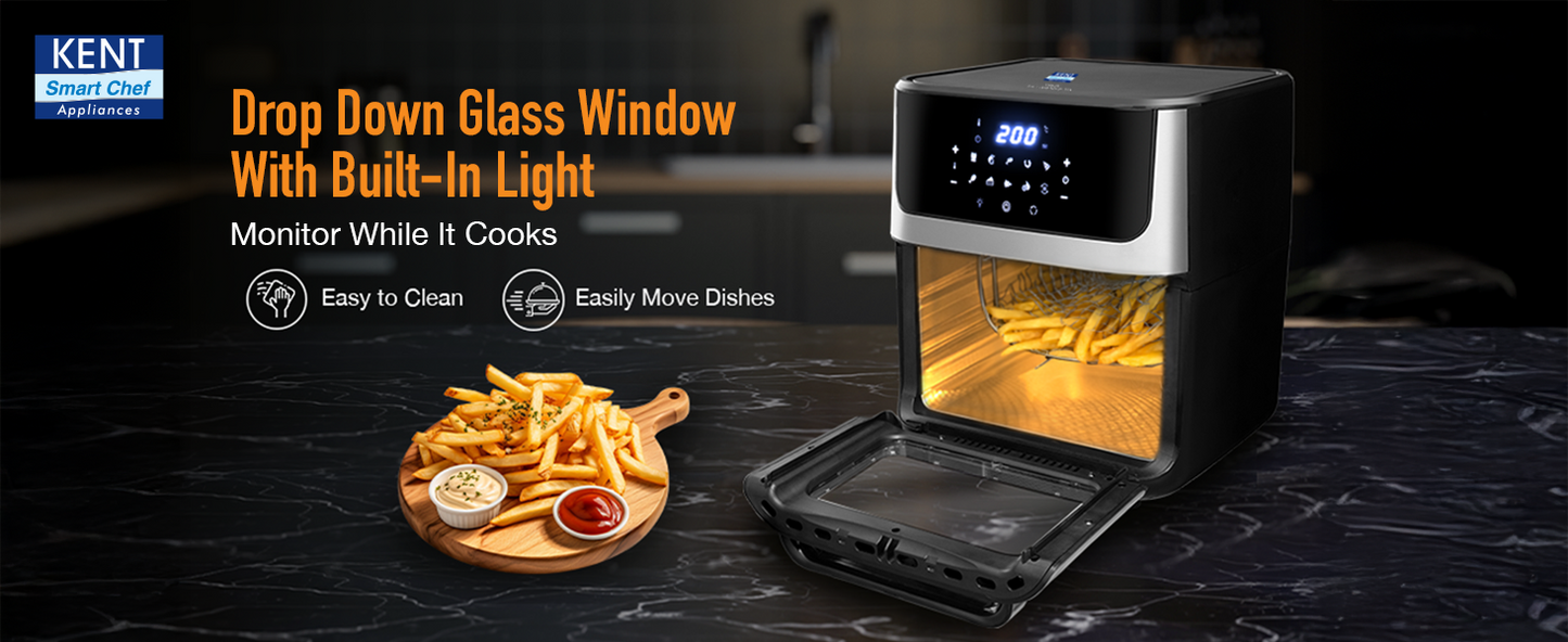 KENT Digital Air Fryer Oven 12L | 1800W | 360° Rapid Heat Circulation | 10 Preset Menus | Bake, Grill & Roast | Digital Display & Touch Control Panel | Dehydration & Rotisserie Function