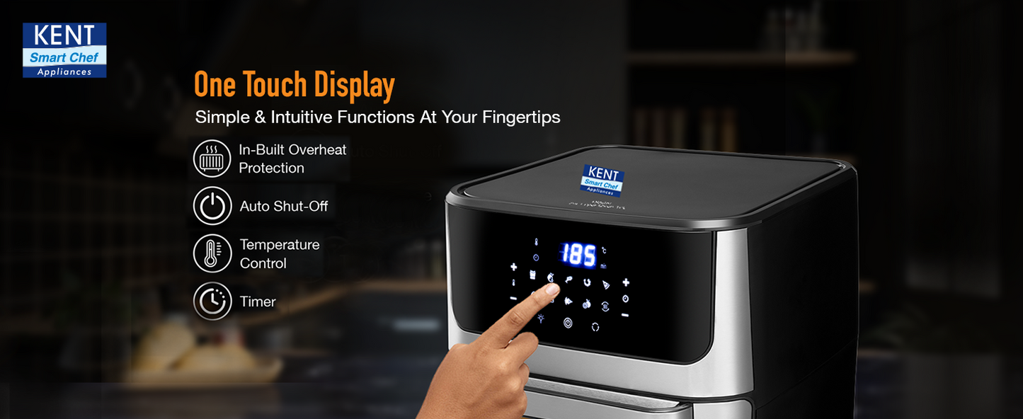 KENT Digital Air Fryer Oven 12L | 1800W | 360° Rapid Heat Circulation | 10 Preset Menus | Bake, Grill & Roast | Digital Display & Touch Control Panel | Dehydration & Rotisserie Function