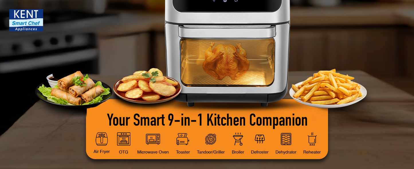 KENT Digital Air Fryer Oven 12L | 1800W | 360° Rapid Heat Circulation | 10 Preset Menus | Bake, Grill & Roast | Digital Display & Touch Control Panel | Dehydration & Rotisserie Function
