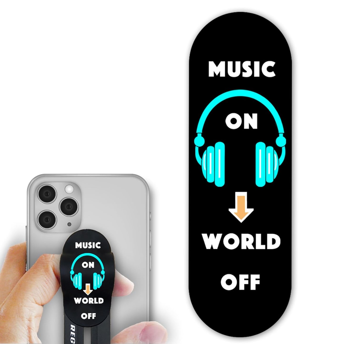 Regor Tabletop Finger Grip & Mobile Holder | Mobile Stand for Hand & Table | Universal Phone Grip & Selfie Stand (Black β Music)