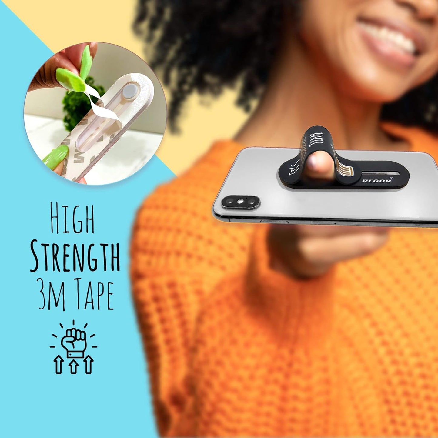 Regor Tabletop Finger Grip & Mobile Holder | Mobile Stand for Hand & Table | Universal Phone Grip & Selfie Stand (Black β Music)