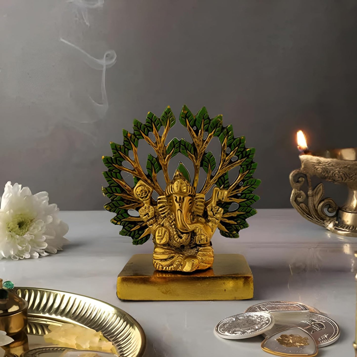 VMMPL Bhaiya Bhabhi Rakhi Gift Combo | Set of 2 Kundan Rakhis (Bhaiya & Bhabhi) + Metal Ganesha Idol + Greeting Card | Raksha Bandhan Gift Hamper (M4-Bhaiya Bhabhi)