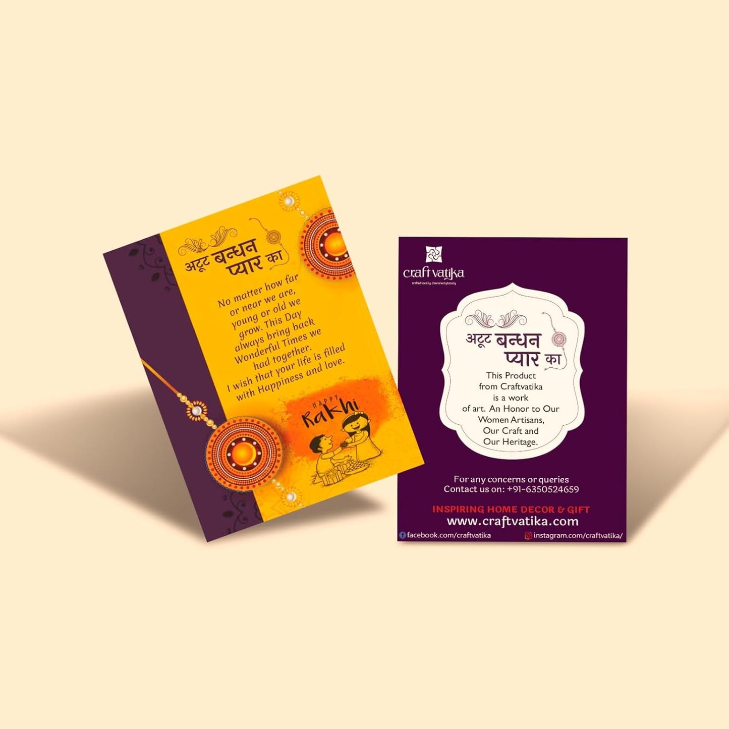 VMMPL Bhaiya Bhabhi Rakhi Gift Combo | Set of 2 Kundan Rakhis (Bhaiya & Bhabhi) + Metal Ganesha Idol + Greeting Card | Raksha Bandhan Gift Hamper (M4-Bhaiya Bhabhi)