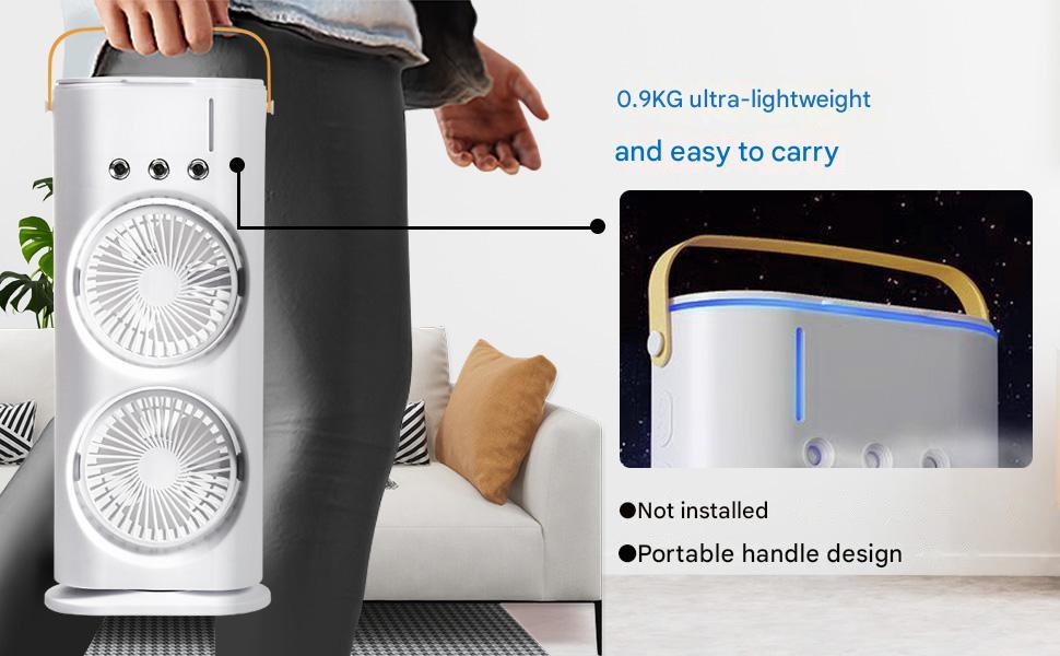 Zemic Portable Double Ended Spray Fan | Mini USB Rechargeable Air Cooler with 3 Speed Settings, 280ml Water Tank, LED Light & Remote | Touch Control, Mist Spray, Ice Filling | Table Desk Fan for Home, Office, Travel (Multy)