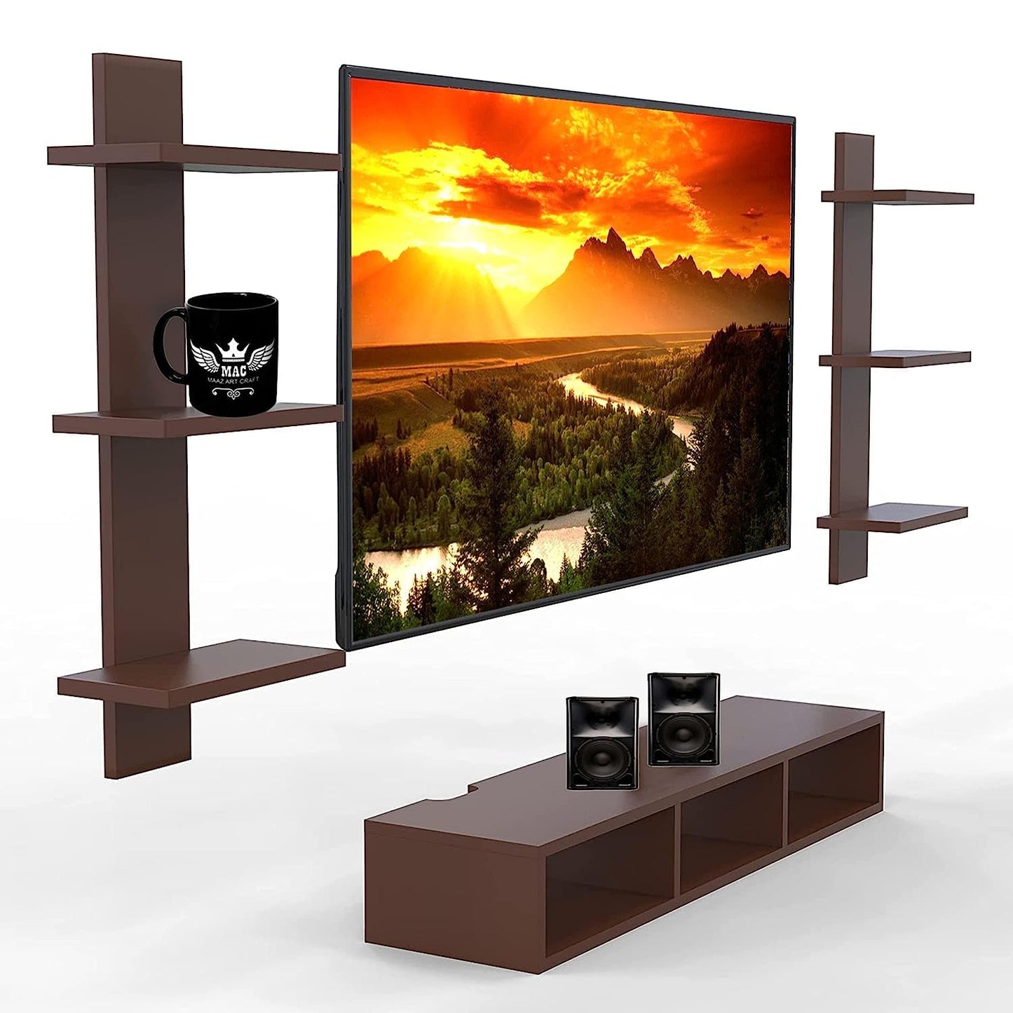 SJ Craft Maaz Art Craft Wooden TV Entertainment Unit TV Cabinet for Wall Set Top Box Holder for Home Wall Set Top Box Shelf Set & TV Set & Unit for Wall for Living Room (Brown)