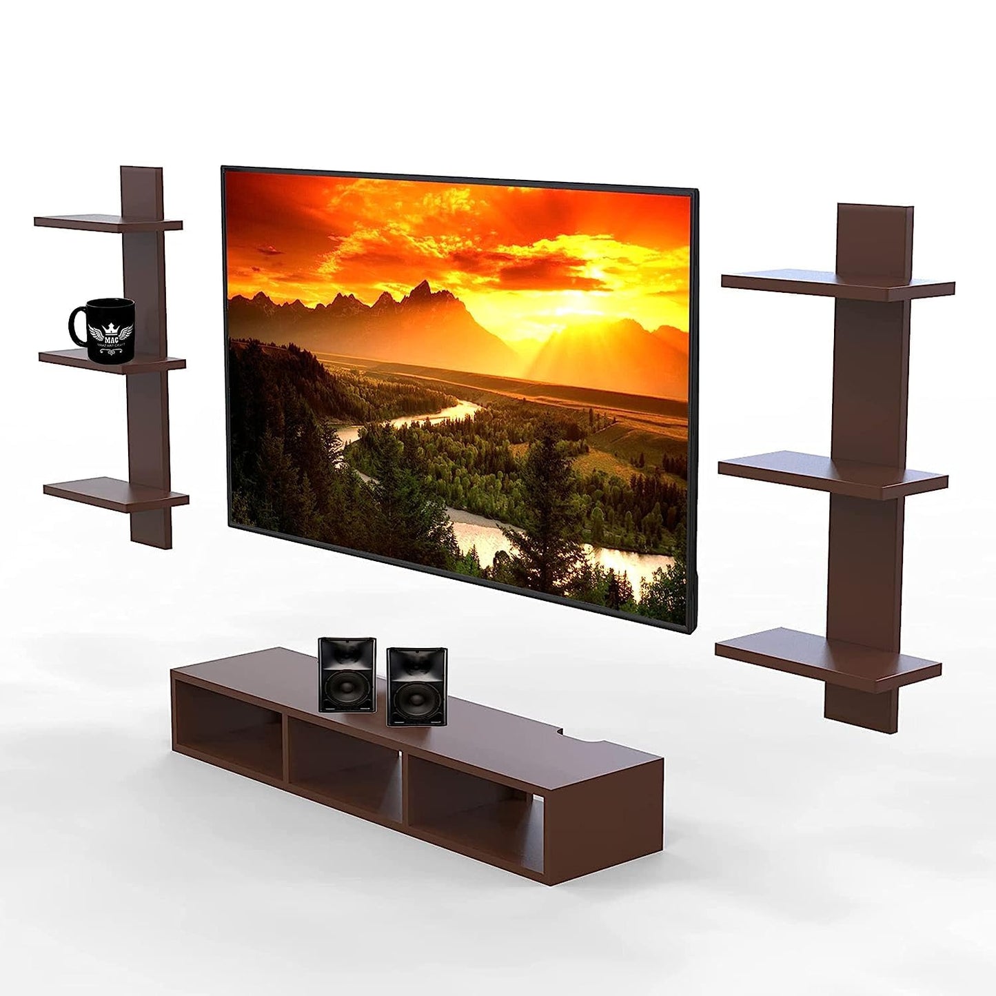 SJ Craft Maaz Art Craft Wooden TV Entertainment Unit TV Cabinet for Wall Set Top Box Holder for Home Wall Set Top Box Shelf Set & TV Set & Unit for Wall for Living Room (Brown)