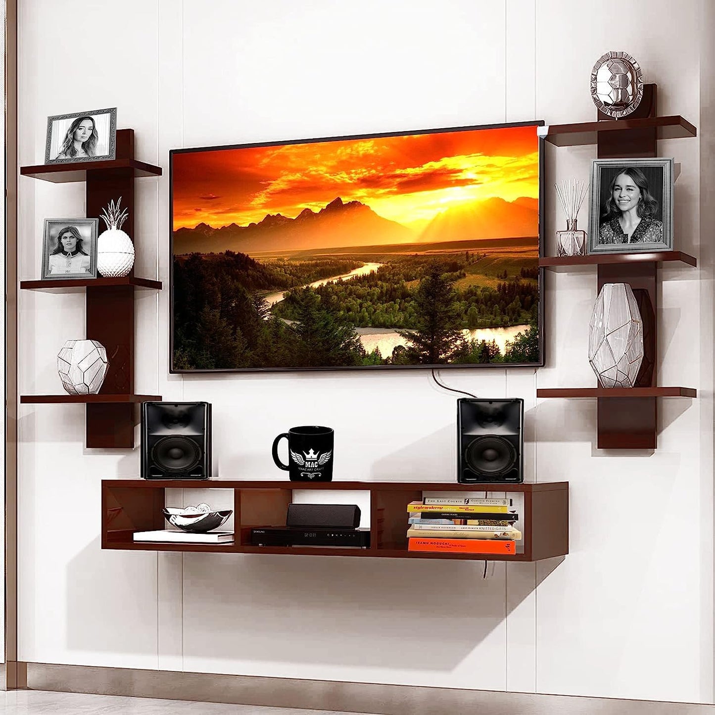 SJ Craft Maaz Art Craft Wooden TV Entertainment Unit TV Cabinet for Wall Set Top Box Holder for Home Wall Set Top Box Shelf Set & TV Set & Unit for Wall for Living Room (Brown)