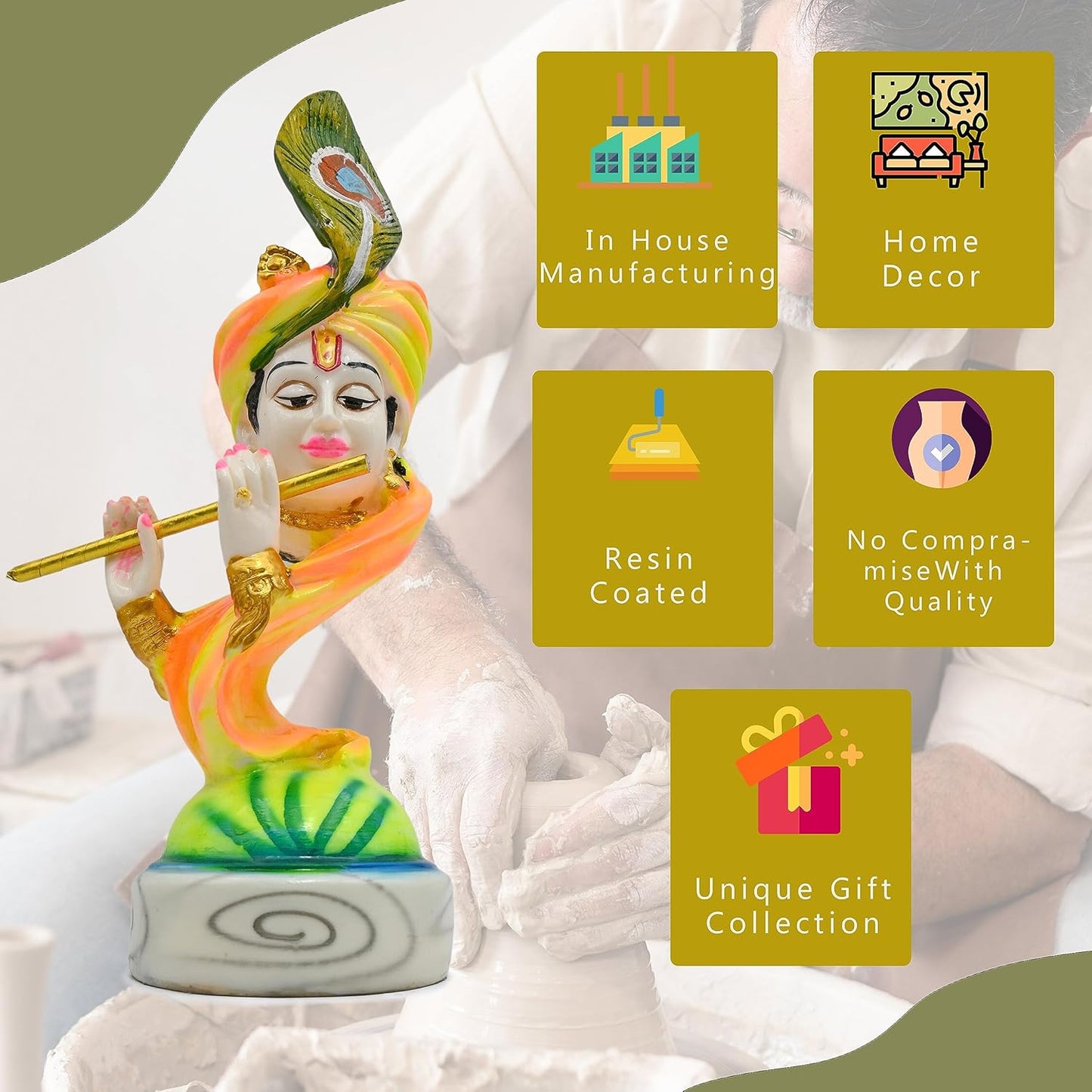 Modern Multicolour Resin Religious Idol – 30 x 11 x 11 cm | Ideal for Diwali, Mandir & Home Décor