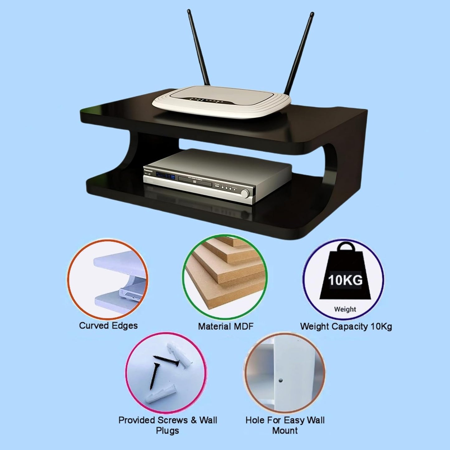 WiFi Router Set Top Box Stand | WiFi Router Holder Wooden Wall Shelves | Wall Mount TV Cabinet Living Room Shelf
