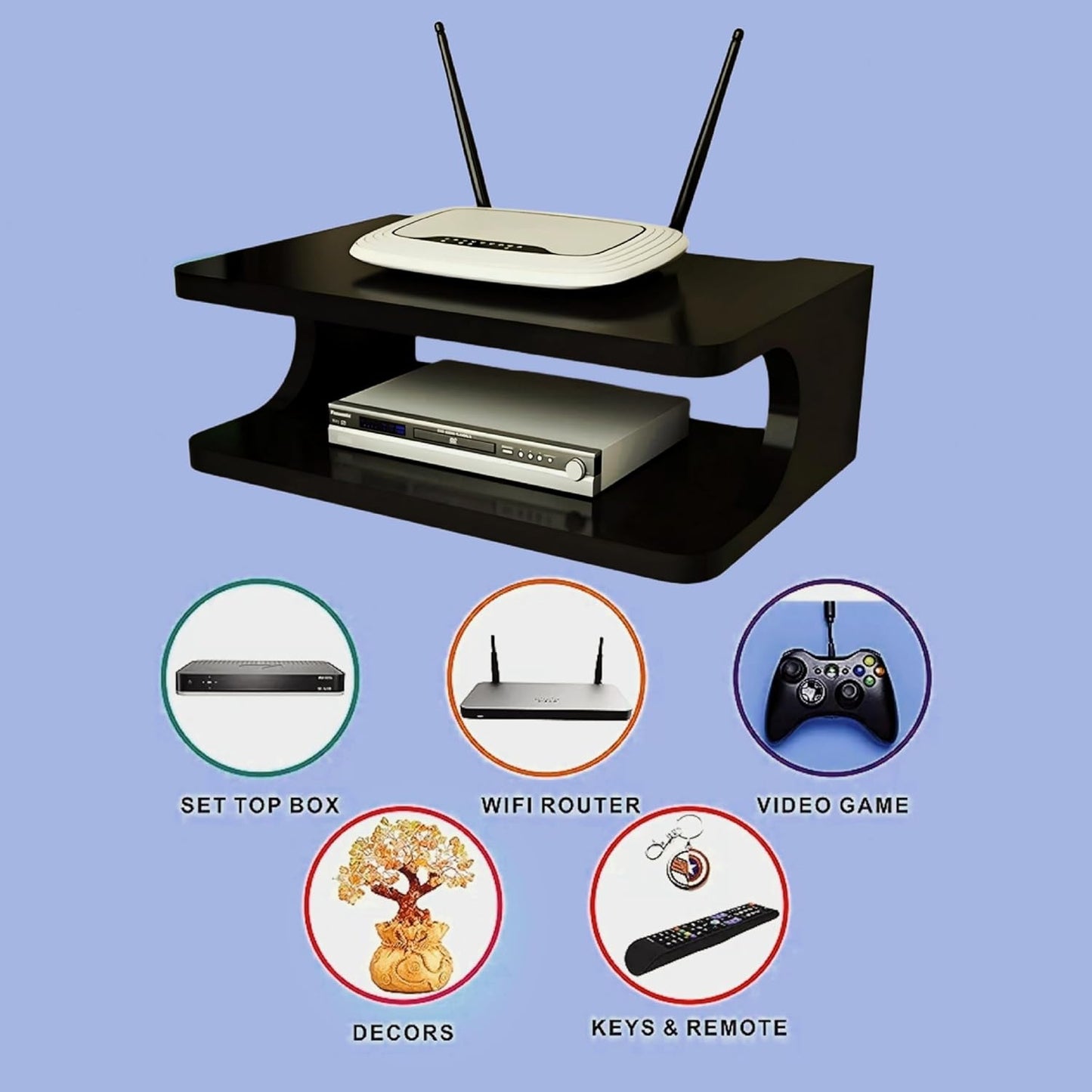 WiFi Router Set Top Box Stand | WiFi Router Holder Wooden Wall Shelves | Wall Mount TV Cabinet Living Room Shelf