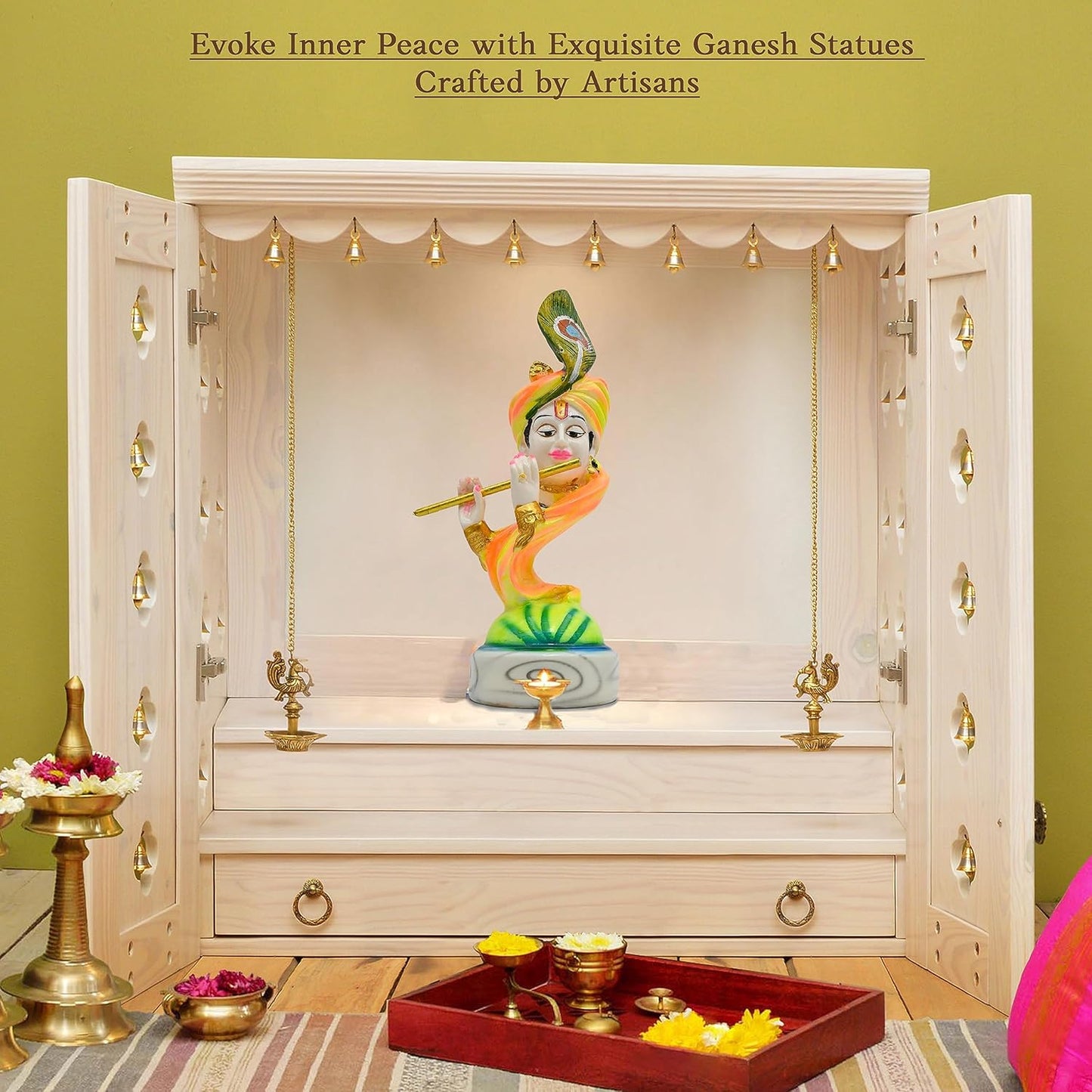 Modern Multicolour Resin Religious Idol – 30 x 11 x 11 cm | Ideal for Diwali, Mandir & Home Décor
