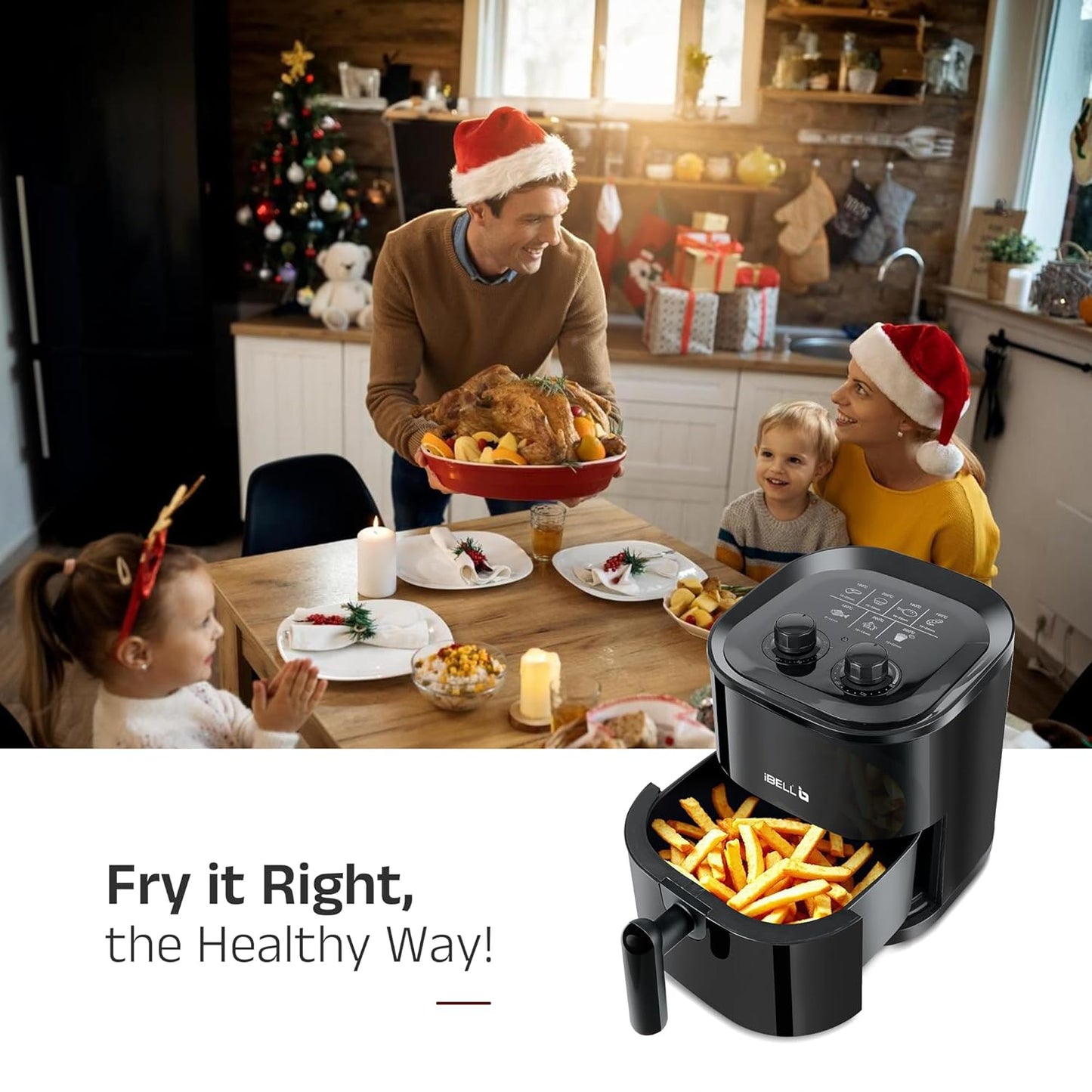 iBELL AEROFRY422M Air Fryer 4.2 Litre – 1500W | Multiple Cooking Options | Dishwasher Safe | Nonstick Coating | Adjustable Time & Temperature Control (Black)