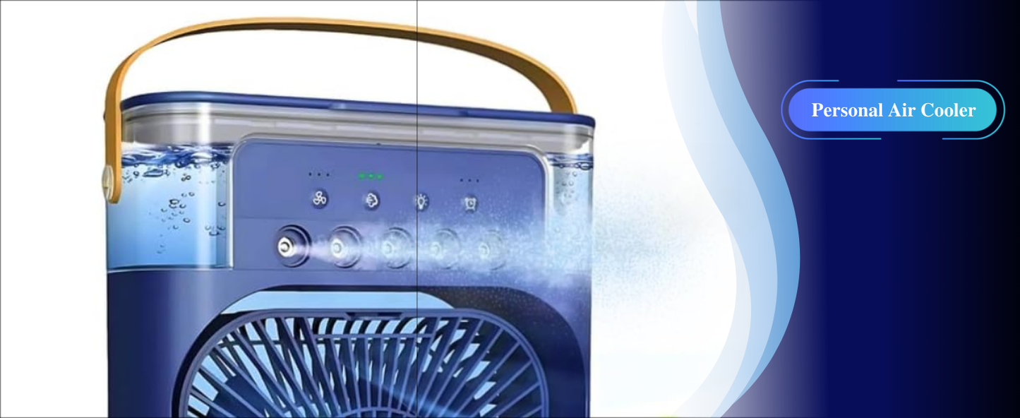 Drumstone 15 Years Warranty Mini Air Cooler & Mist Fan | 3-in-1 Portable Rechargeable AC Fan with LED Night Light, 3 Wind Speeds, Timer, USB Powered | Blue | Ideal for Home & Office