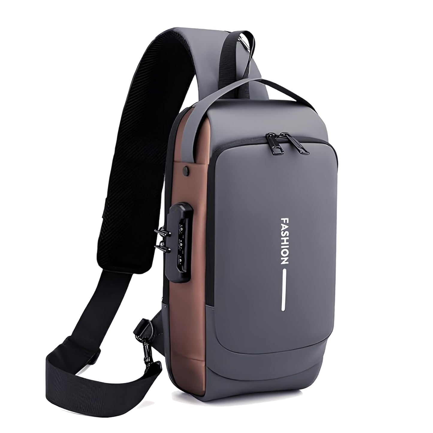 VMMPL Storite Sling Bag for Men Stylish Crossbody Backpack for Men & Women, Anti-Theft Chest Bag with USB Charging Port, Messenger Bags, Casual Shoulder Bag (Grey Brown - 17 x 9 x 32 cm)