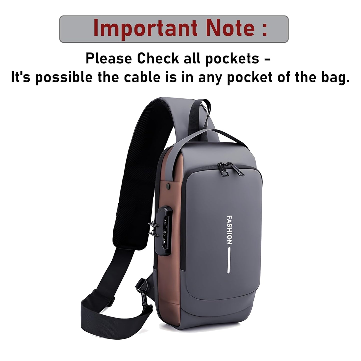 VMMPL Storite Sling Bag for Men Stylish Crossbody Backpack for Men & Women, Anti-Theft Chest Bag with USB Charging Port, Messenger Bags, Casual Shoulder Bag (Grey Brown - 17 x 9 x 32 cm)