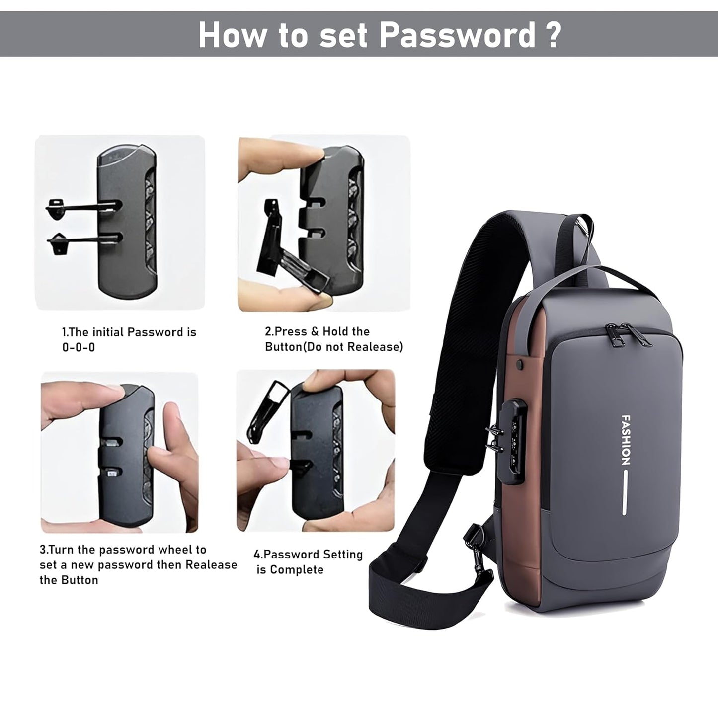 VMMPL Storite Sling Bag for Men Stylish Crossbody Backpack for Men & Women, Anti-Theft Chest Bag with USB Charging Port, Messenger Bags, Casual Shoulder Bag (Grey Brown - 17 x 9 x 32 cm)
