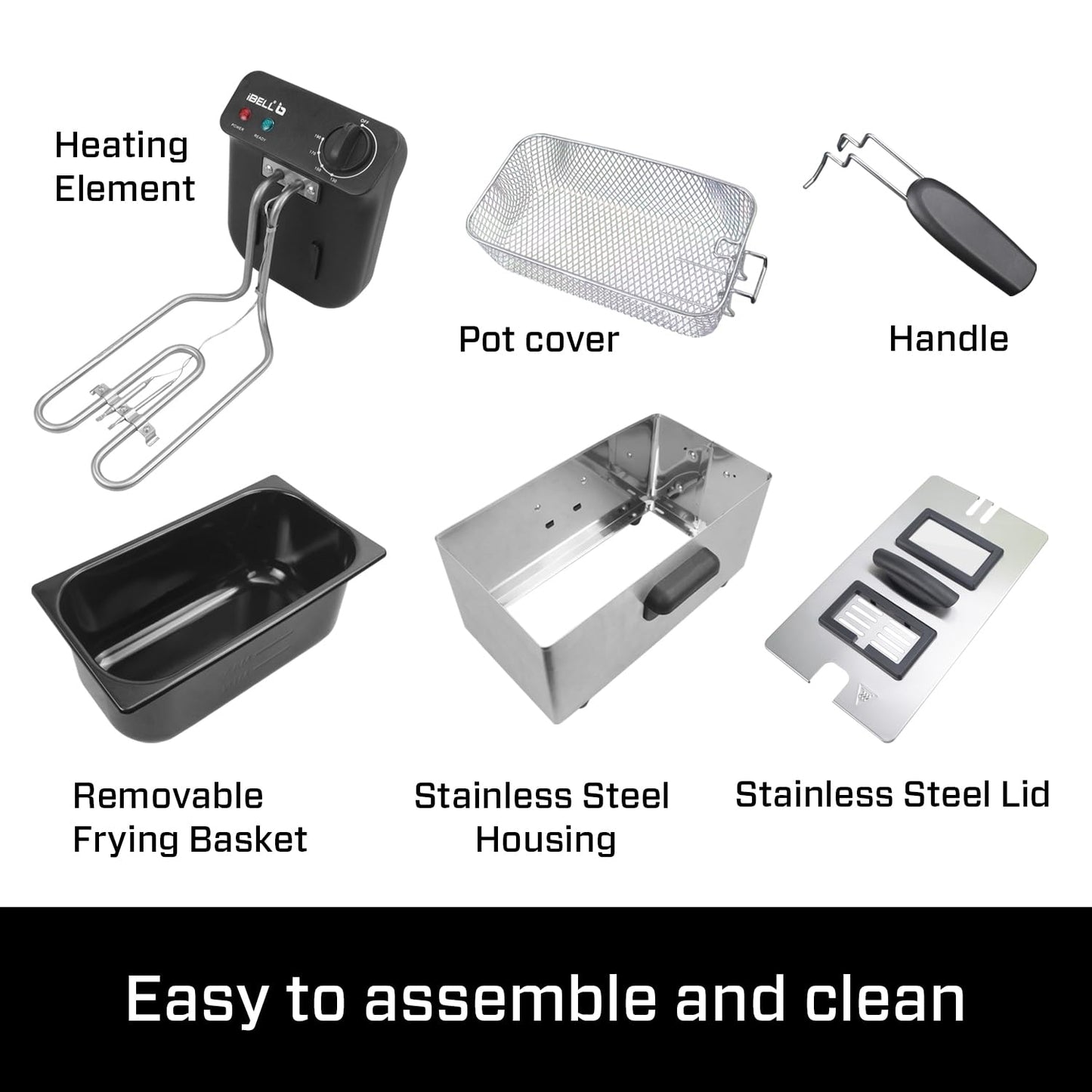 iBELL DF310M Electric Deep Fryer | 3 Litre Stainless Steel Body | 2000W High-Power Heating | Variable Temperature Control | Lid + Removable Basket | Silver