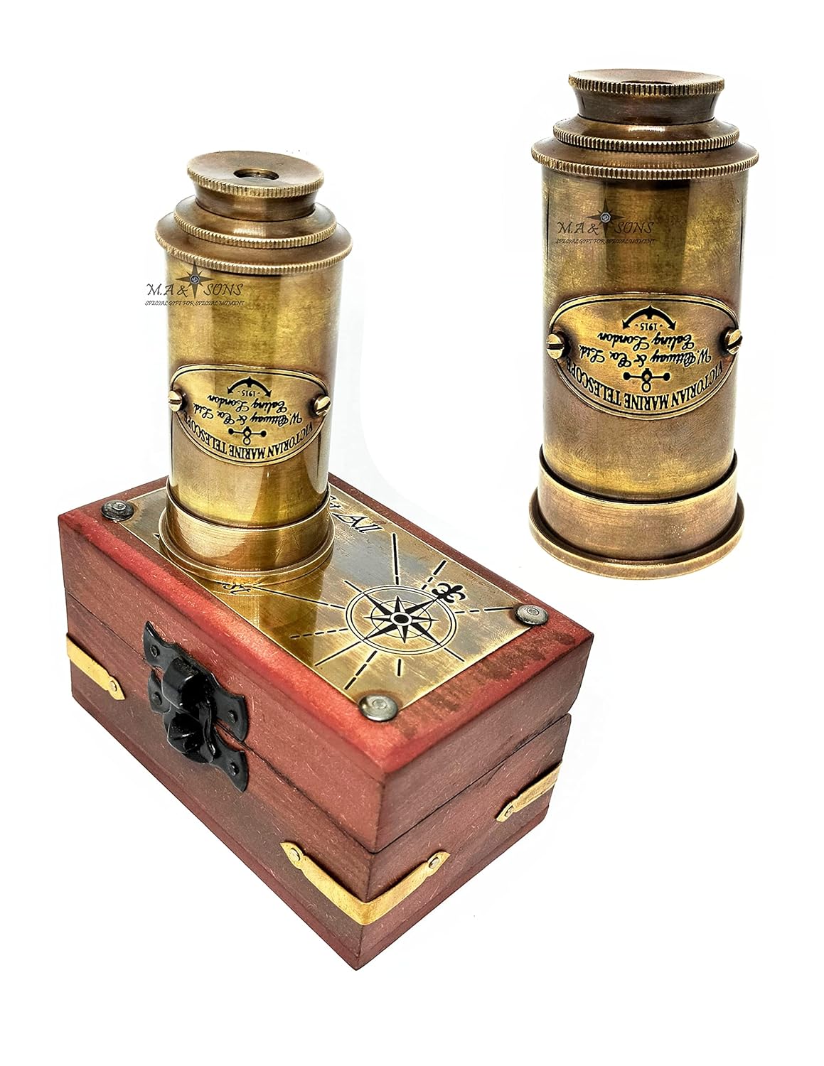 VMMPL Brass Victorian Telescope 6.5 Inch – Personalized Antique Spyglass with Custom Engraved Wooden Box | Nautical Gift for Men, Decor & Collectors