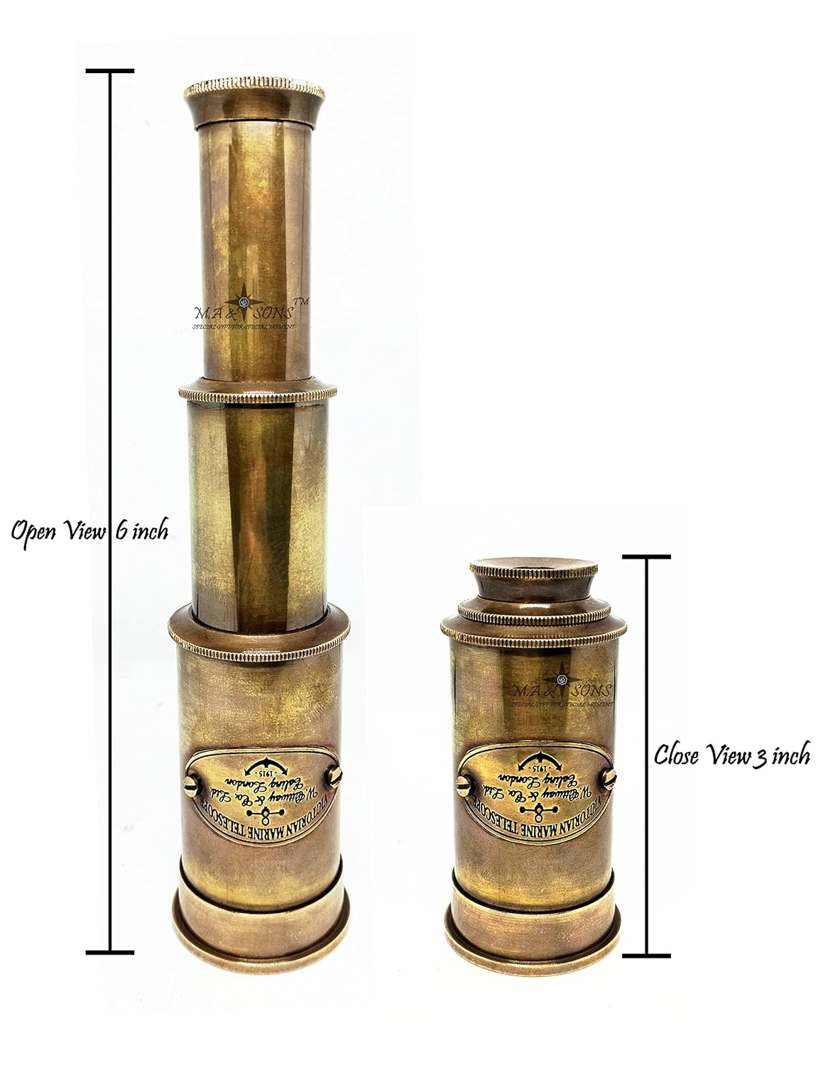 VMMPL Brass Victorian Telescope 6.5 Inch – Personalized Antique Spyglass with Custom Engraved Wooden Box | Nautical Gift for Men, Decor & Collectors