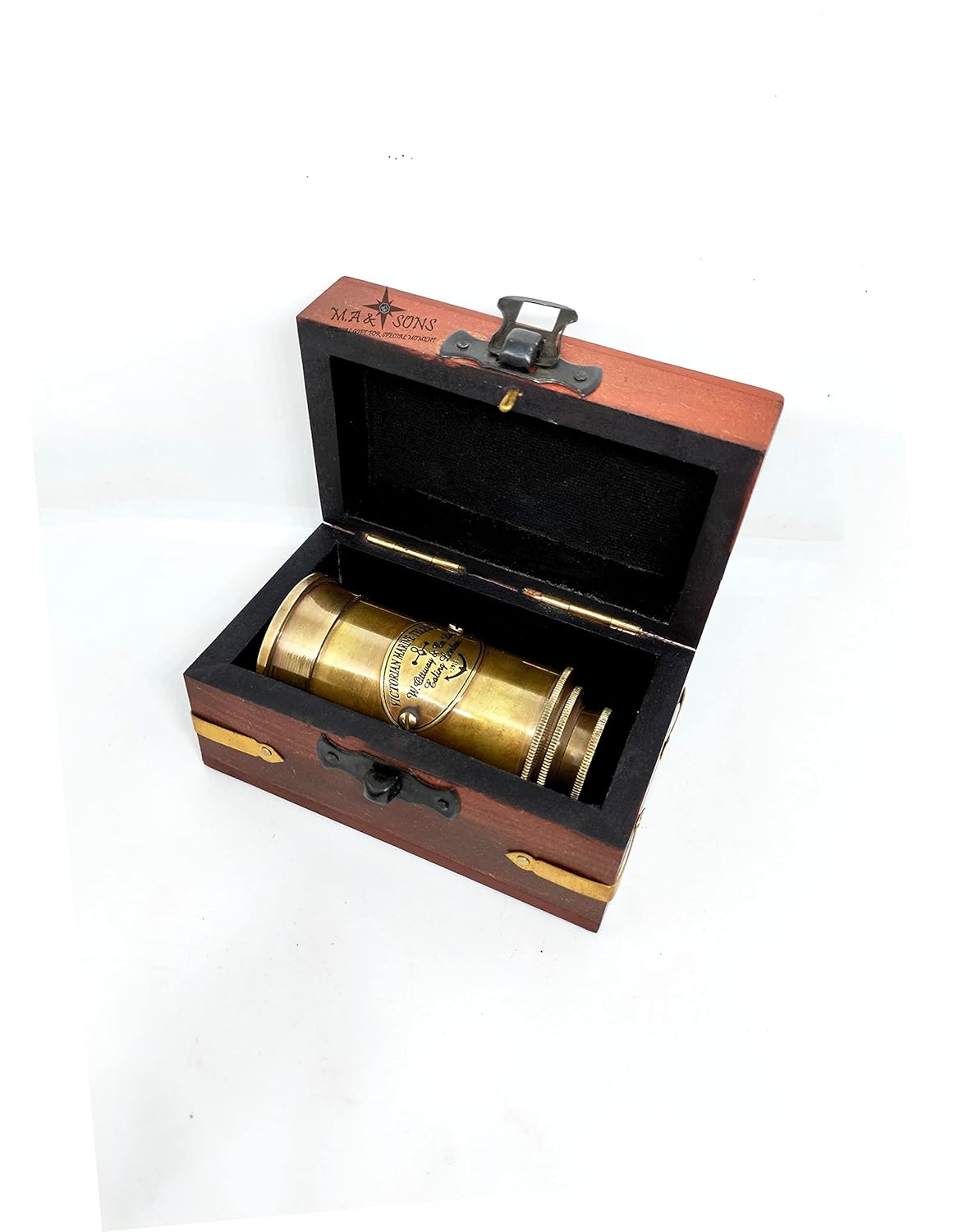 VMMPL Brass Victorian Telescope 6.5 Inch – Personalized Antique Spyglass with Custom Engraved Wooden Box | Nautical Gift for Men, Decor & Collectors