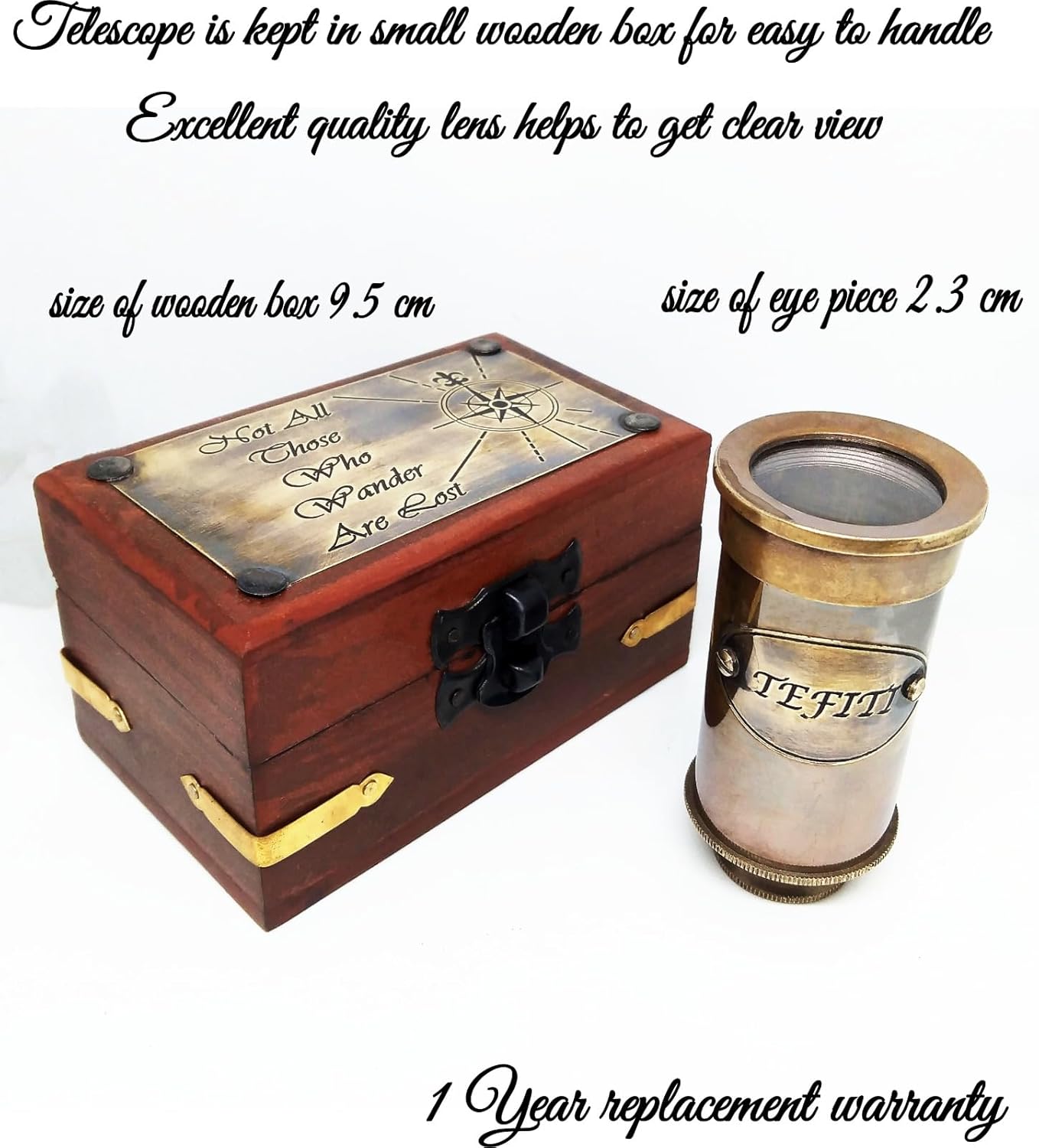 VMMPL Brass Victorian Telescope 6.5 Inch – Personalized Antique Spyglass with Custom Engraved Wooden Box | Nautical Gift for Men, Decor & Collectors