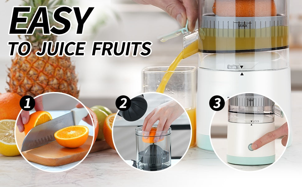 ROMINO Rechargeable Citrus Juicer | Portable Wireless Juicer for Oranges, Pomegranates & Lemons | BPA-Free Electric Juicer with USB Charging | Multicolour | 320g | 90% Juice Yield