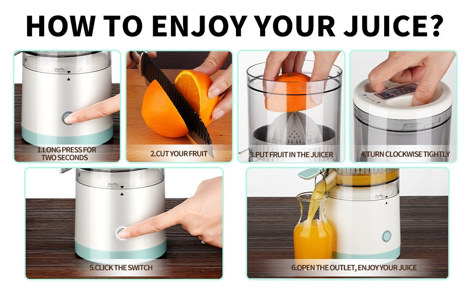 ROMINO Rechargeable Citrus Juicer | Portable Wireless Juicer for Oranges, Pomegranates & Lemons | BPA-Free Electric Juicer with USB Charging | Multicolour | 320g | 90% Juice Yield