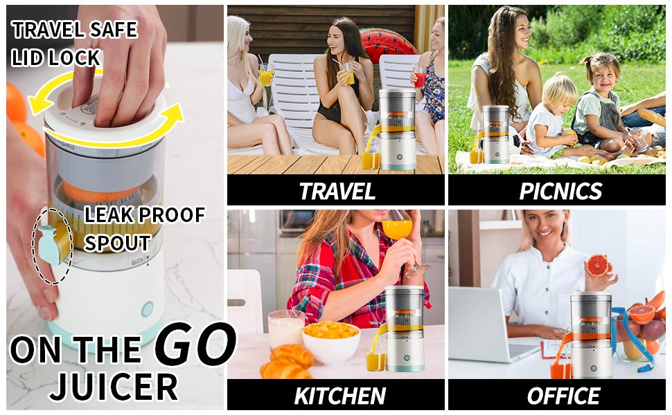 ROMINO Rechargeable Citrus Juicer | Portable Wireless Juicer for Oranges, Pomegranates & Lemons | BPA-Free Electric Juicer with USB Charging | Multicolour | 320g | 90% Juice Yield