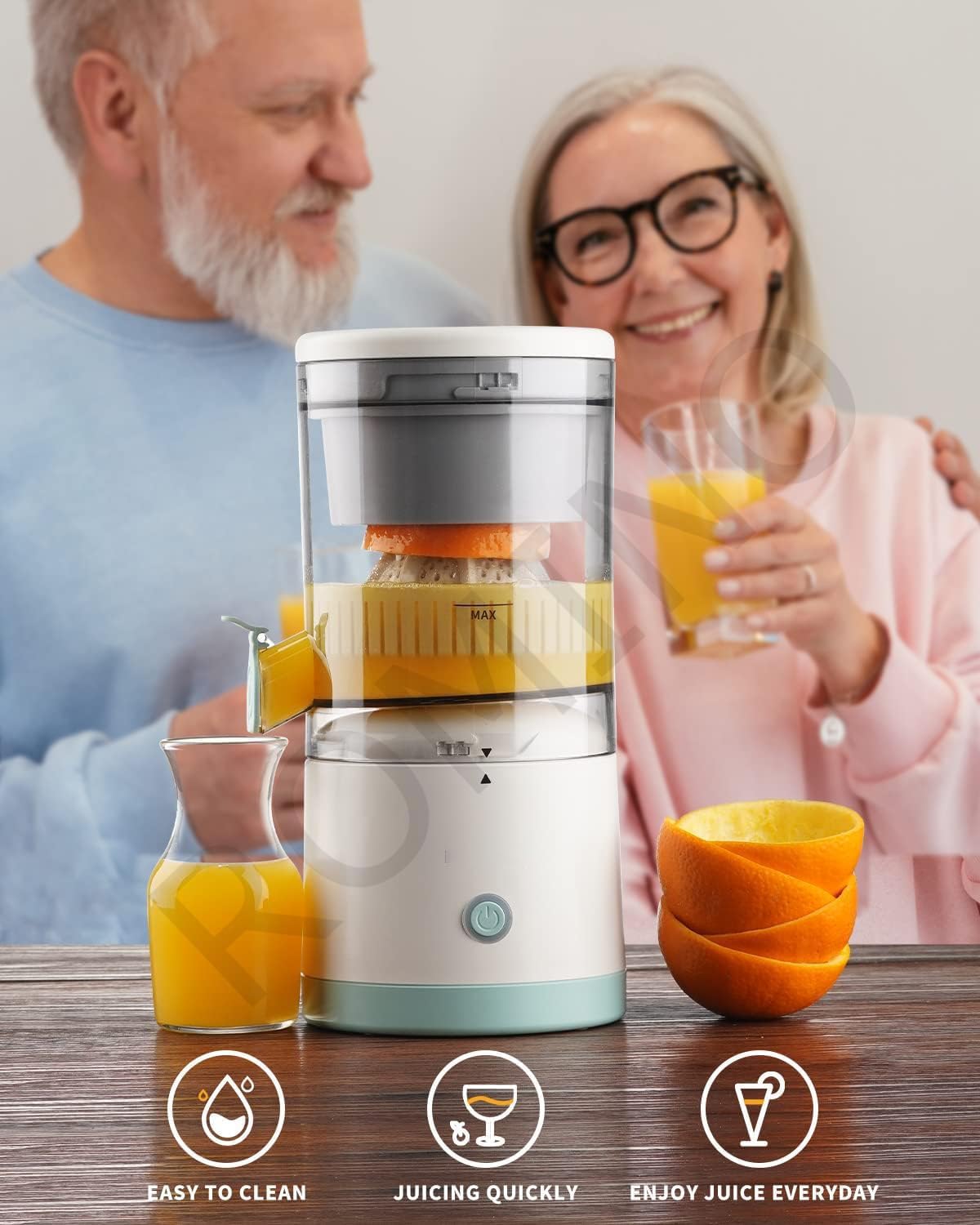 ROMINO Rechargeable Citrus Juicer | Portable Wireless Juicer for Oranges, Pomegranates & Lemons | BPA-Free Electric Juicer with USB Charging | Multicolour | 320g | 90% Juice Yield