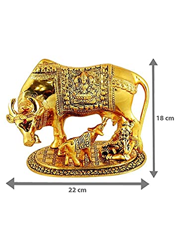 VMMPL Dust Polyresin Decorative Marble Kamdhenu Cow and Calf Statue | Handmade Religious Figurine | 6-inch Multicolour Ethnic Style | Resin Vastu Idol for Home & Office Decor | Gift Item for Housewarming, Diwali, Anniversary