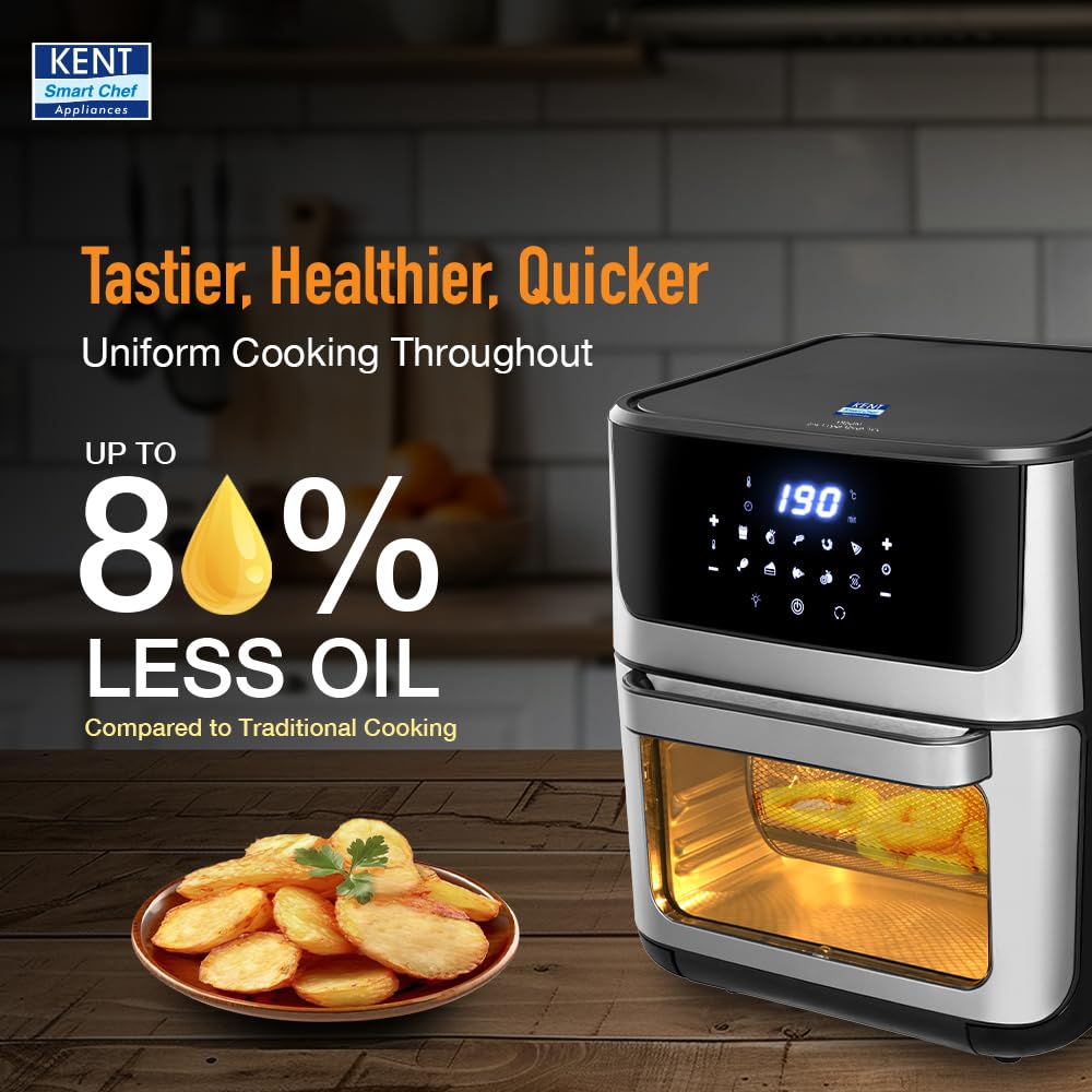 KENT Digital Air Fryer Oven 12L | 1800W | 360° Rapid Heat Circulation | 10 Preset Menus | Bake, Grill & Roast | Digital Display & Touch Control Panel | Dehydration & Rotisserie Function