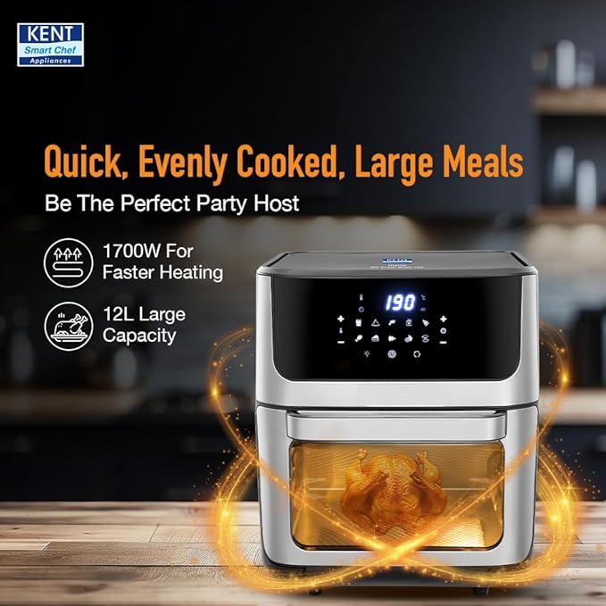 KENT Digital Air Fryer Oven 12L | 1800W | 360° Rapid Heat Circulation | 10 Preset Menus | Bake, Grill & Roast | Digital Display & Touch Control Panel | Dehydration & Rotisserie Function