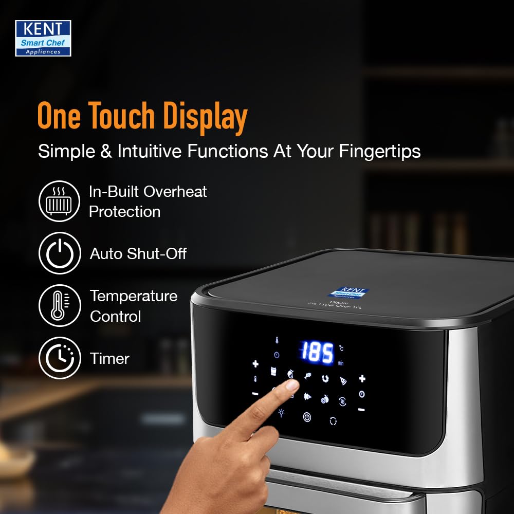 KENT Digital Air Fryer Oven 12L | 1800W | 360° Rapid Heat Circulation | 10 Preset Menus | Bake, Grill & Roast | Digital Display & Touch Control Panel | Dehydration & Rotisserie Function
