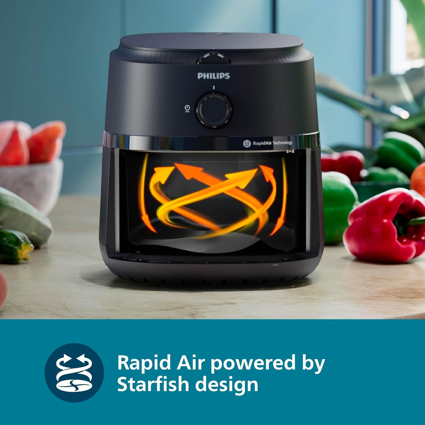 PHILIPS Air Fryer NA120/00 ā 1500W, 4.2L, Rapid Air Technology, 90% Less Fat, 12 Presets, Black