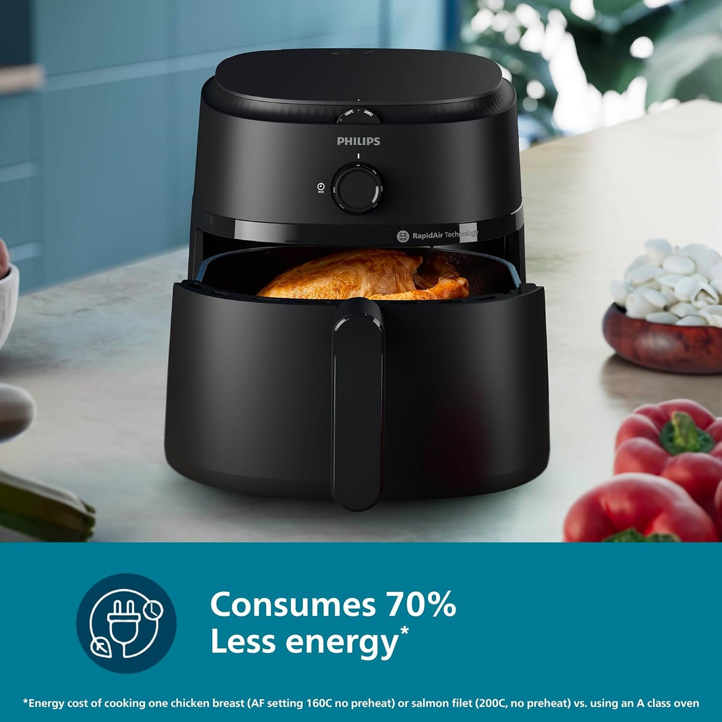 PHILIPS Air Fryer NA120/00 ā 1500W, 4.2L, Rapid Air Technology, 90% Less Fat, 12 Presets, Black