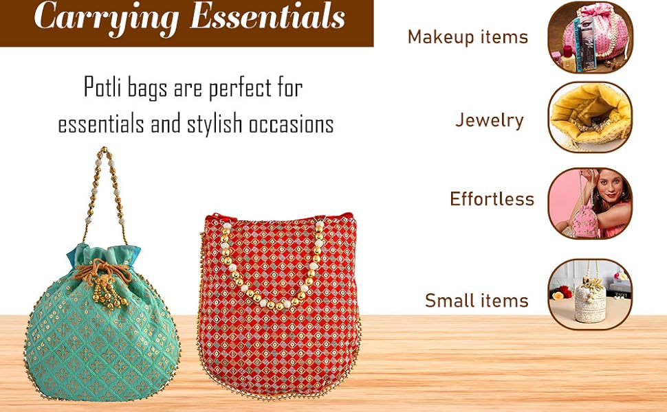 VMMPL Potli Bags for Ladies & Girls | Women Shagun Pouches for Festive Seasons | Batwa Bag Bridal Purse With Embroidery -Cream