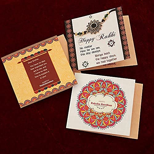 VMMPL TIED RIBBONS Rakhi Combo Gift for Brother โ Set of 2 Premium Handmade Rakhis with 200g Kaju Katli, Mini Greeting Card & Roli Chawal | Vegetarian Festive Rakhi Gift Pack | Use By: 02 Oct 2025