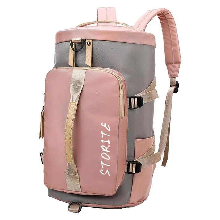 VMMPL Storite 25 CM Nylon Lightweight Waterproof Duffle Bag for Travel, Gym, Overnight & Weekend Use – Pink/Grey