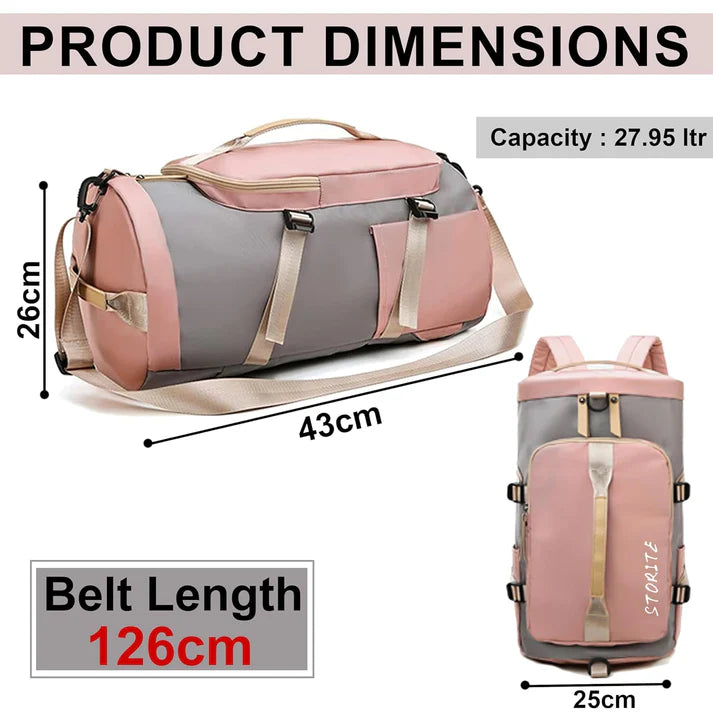 VMMPL Storite 25 CM Nylon Lightweight Waterproof Duffle Bag for Travel, Gym, Overnight & Weekend Use – Pink/Grey