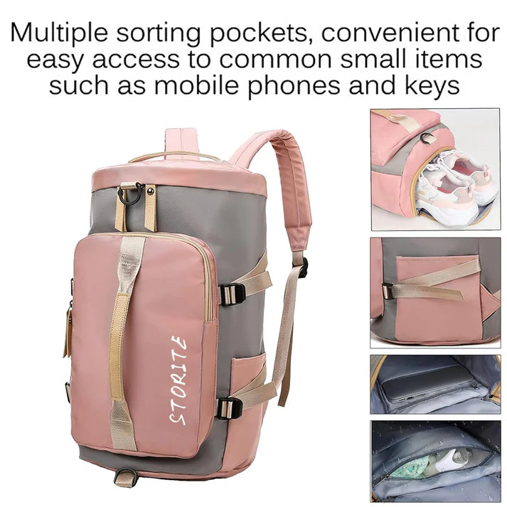 VMMPL Storite 25 CM Nylon Lightweight Waterproof Duffle Bag for Travel, Gym, Overnight & Weekend Use – Pink/Grey