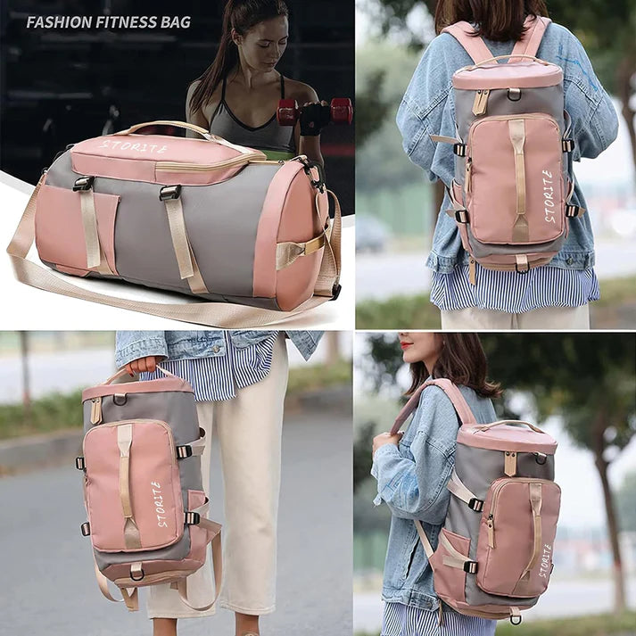 VMMPL Storite 25 CM Nylon Lightweight Waterproof Duffle Bag for Travel, Gym, Overnight & Weekend Use – Pink/Grey