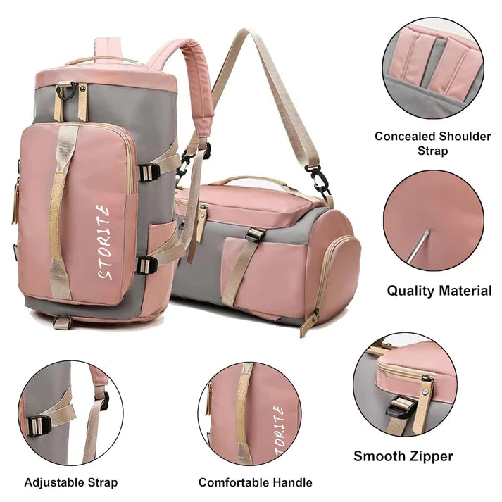VMMPL Storite 25 CM Nylon Lightweight Waterproof Duffle Bag for Travel, Gym, Overnight & Weekend Use – Pink/Grey