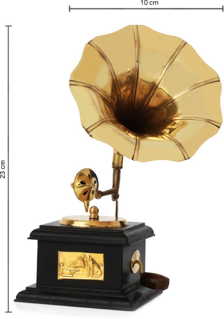 VMMPL JaipurCrafts Brass Vintage Gramophone Showpiece for Home and Living Room, 17 cm, Gold, 1 Piece