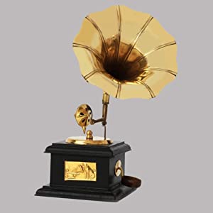 VMMPL JaipurCrafts Brass Vintage Gramophone Showpiece for Home and Living Room, 17 cm, Gold, 1 Piece