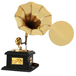 VMMPL JaipurCrafts Brass Vintage Gramophone Showpiece for Home and Living Room, 17 cm, Gold, 1 Piece